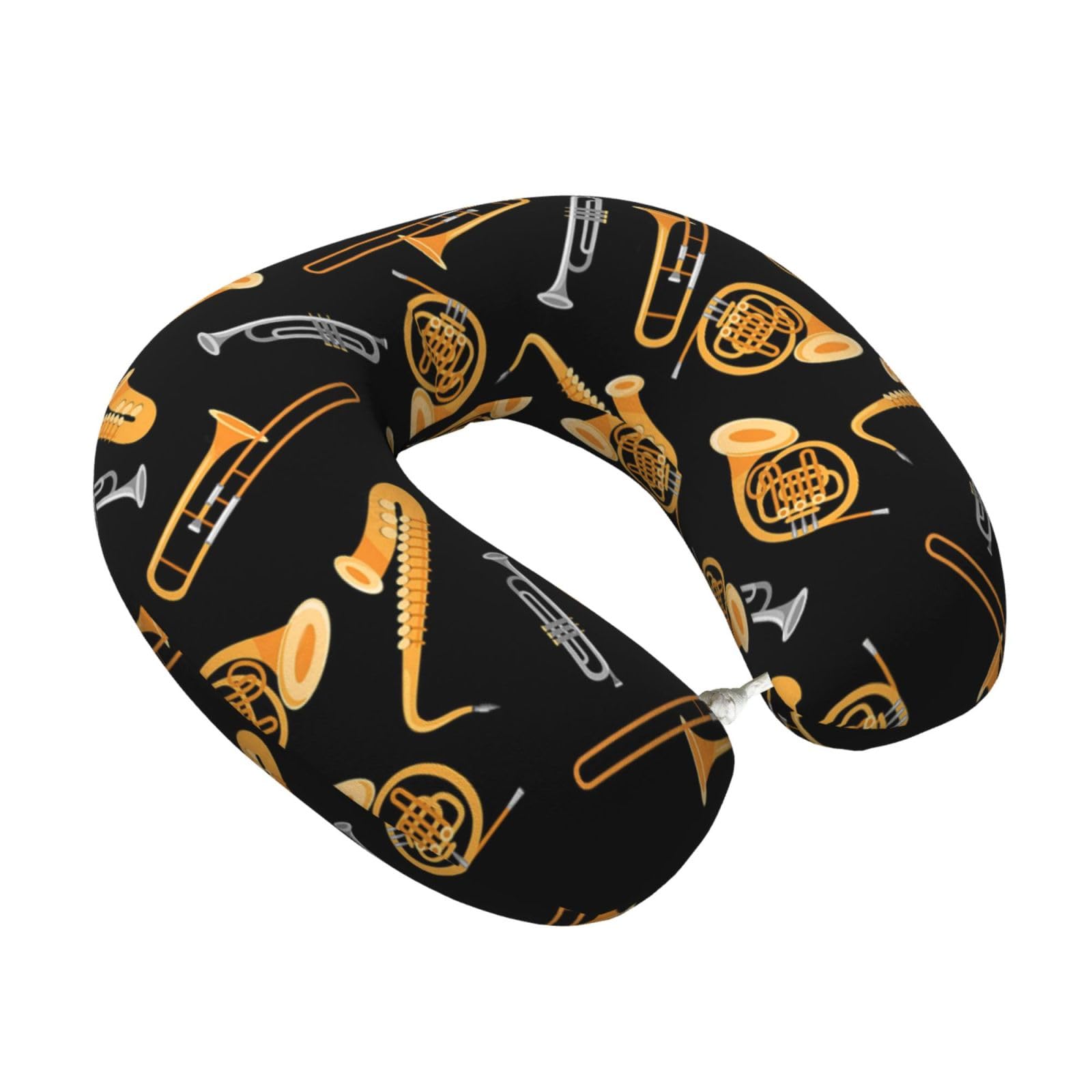 LKYMOH Saxophone Trombone Music Black, Travel Neck Pillow U-Shaped Memory Neck Support Soft Comfortable With Washable Cover For Airplane Car Traveling and Office