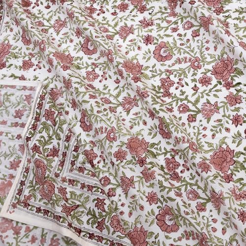 Image of TOAI Hand Block Printed Bedsheet | Bed Spread Flatsheet Bed Sheet | Pure Cotton | Queen Size 90 inchx108 inch | 210 TC Luxury Cotton | 2 Reversible Pillow Covers |Rust Flower Spread