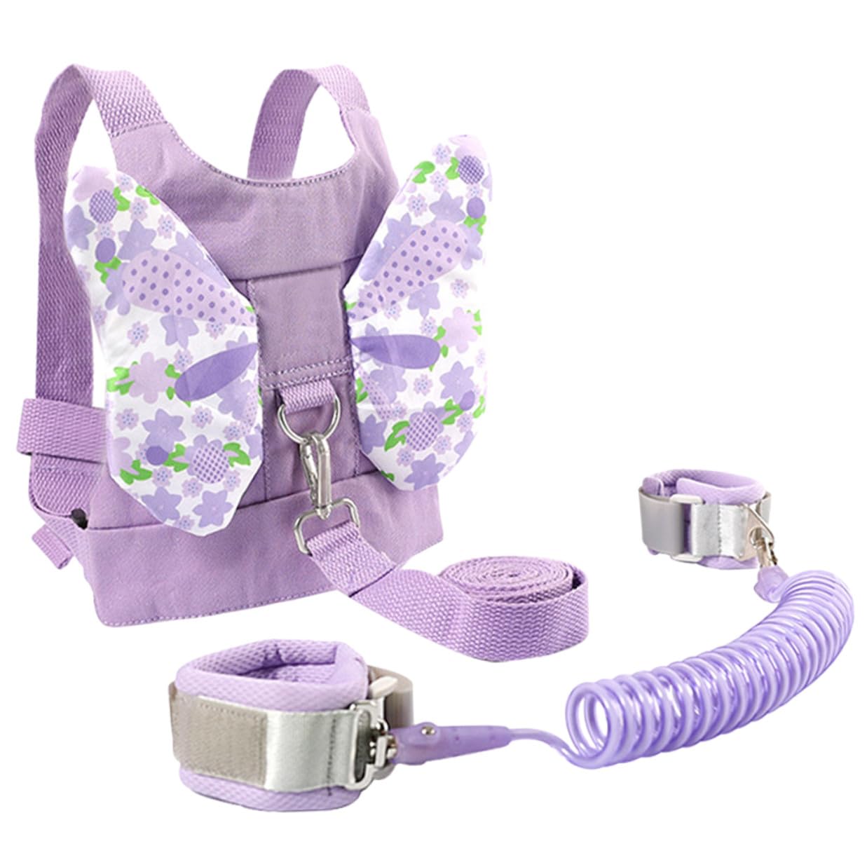 Anti-Lost Wrist Link Leash with Rotating Spiral Band Safety Harness for Boys and Purple Butterfly Pattern Walking Assistant for Outdoor Exploration