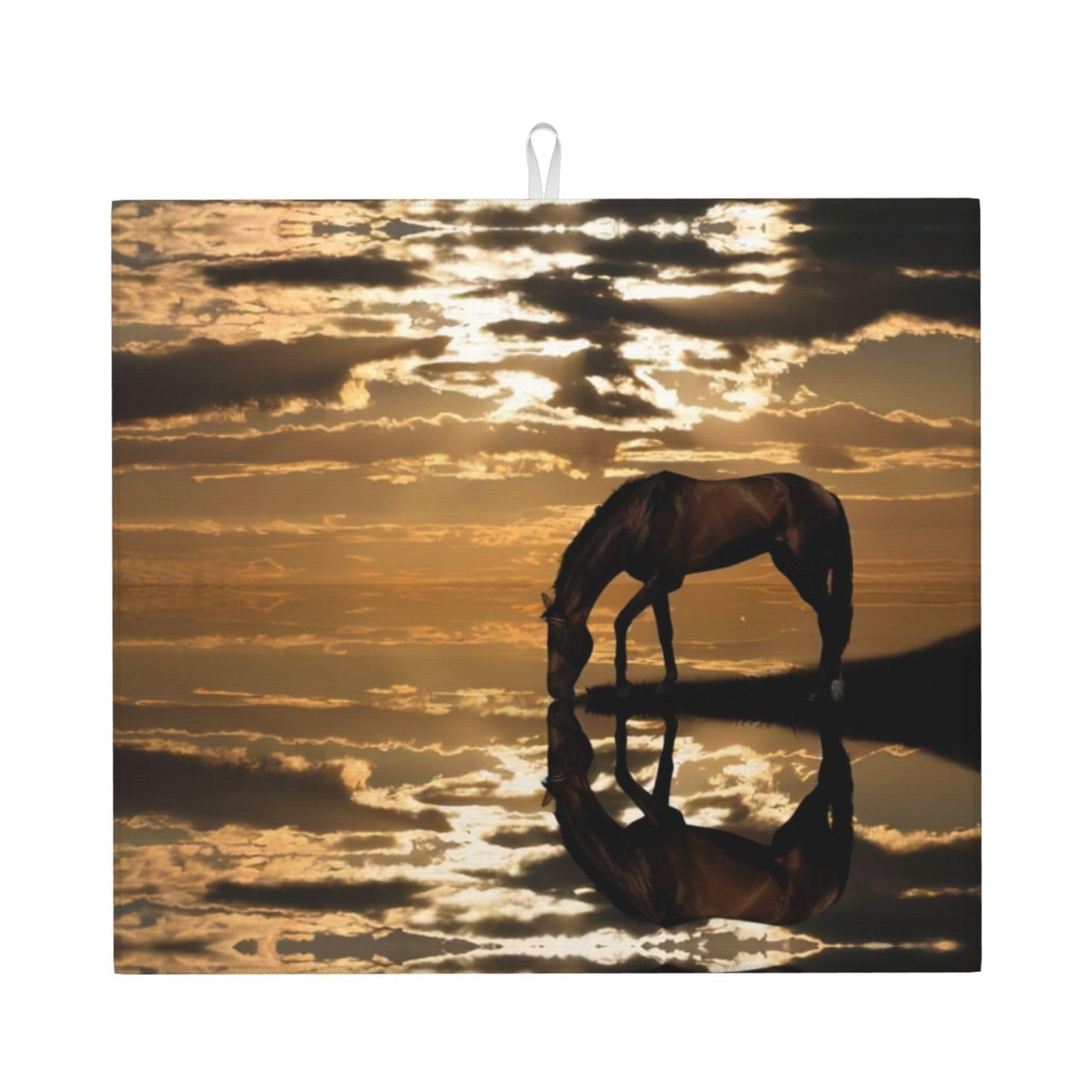WHJSSF Horse Nature Prints Kitchen Drying Mat - Absorbent Dish Drying Throw with Colorful Prints, Quick-Dry Countertop Layer for Dishes & Appliances - Non-Slip & Foldable