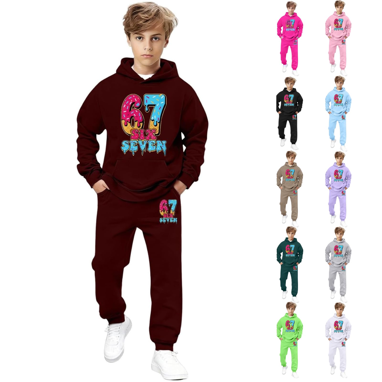 67 Meme Joggingpak voor kinderen, jongens en meisjes, Six Seven, hoodie, tracksuit, warm, tweedelig trainingspak, uniseks, joggingbroek, 2-delige set, cadeau voor 2-13 jaar, zwart, 160