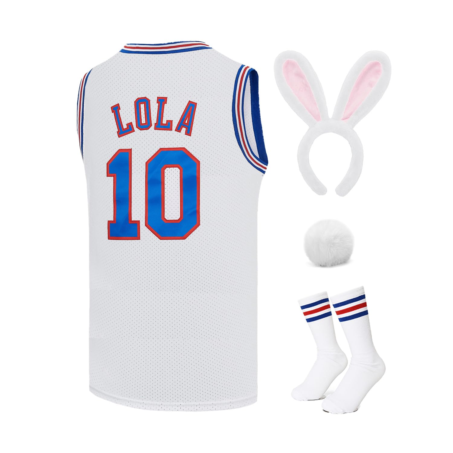 Mens Basketball Jersey #10 Lola / #1 Bugs Halloween Costumes Space 90S Movie Jersey White/Red/Black XS-XXL, #10 White, L