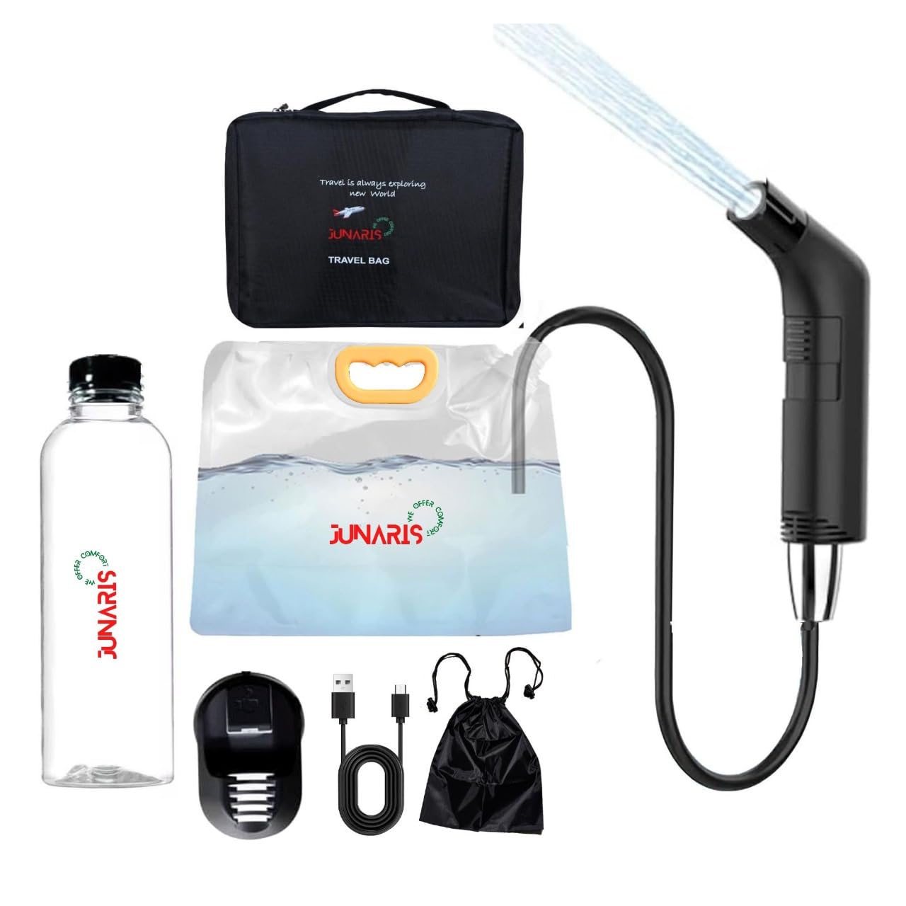 Junaris Portable Bidet For Travel Shattaf | Portable Shattaf Rechargeable Travel Camping Bidet Shower Sprayer shataf almusafir شطاف المسافر (Plastic Bag 3.5L (Foldable), Black)