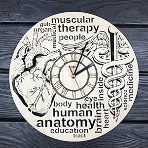 NABSTER Human Anatomy Wall Clock Wood Home Kitchen Decor Clinic Unique Human Anatomy Wall Art Medical Health Brain Heart Skull Hanging Anatomy Clock - 12 Inch / 30 cm