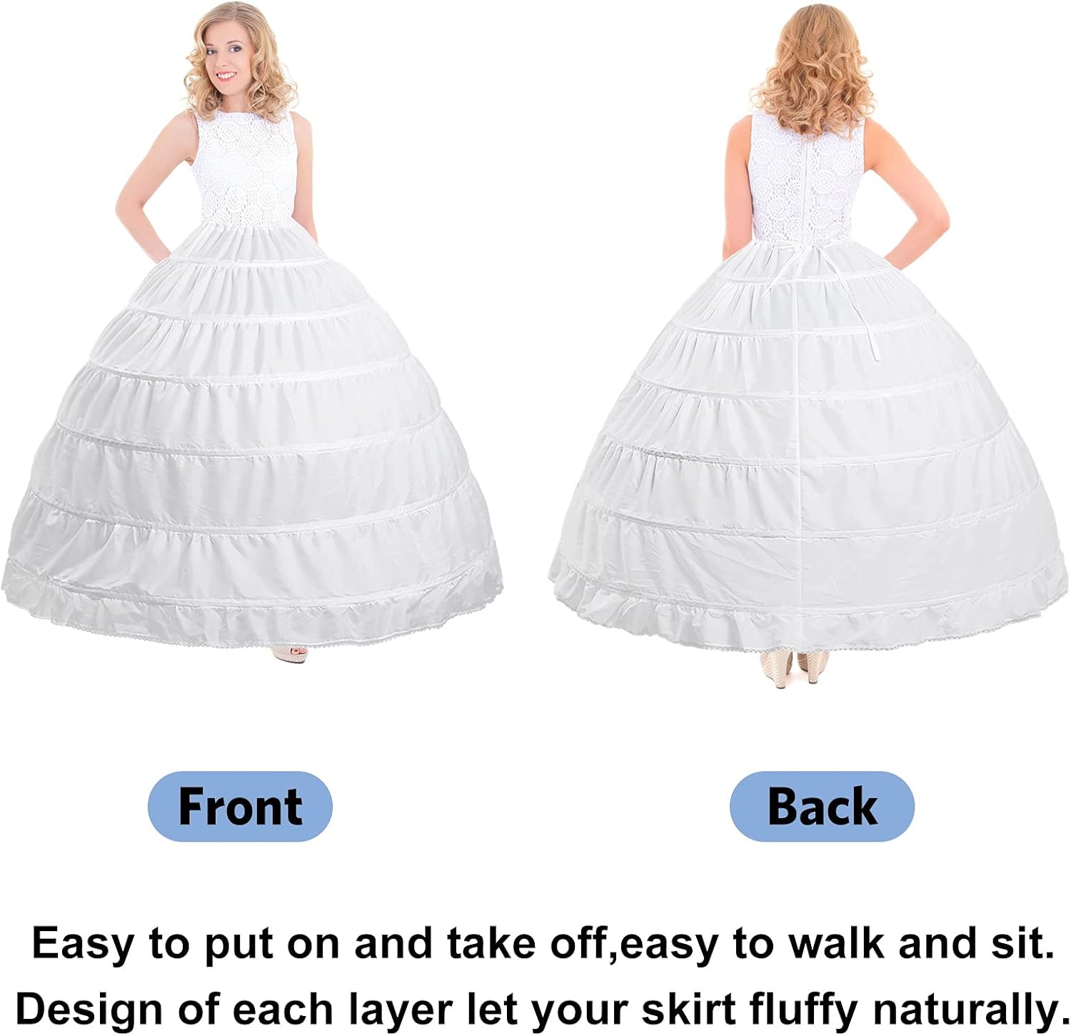 Women Crinoline Petticoat A-line 6 Hoop Skirt Slips Long Underskirt for Wedding Bridal Dress Ball Gown - Image 2