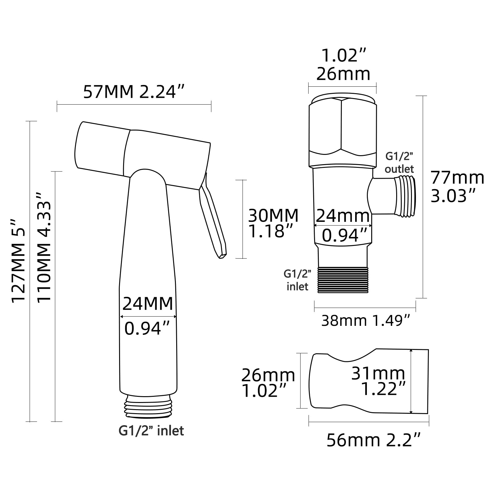 Tecmolog Douchette WC Kit Complet Acier Inox Douchette Toilette Eau Froide avec Flexible, Support, Chromé, WS024DF3
