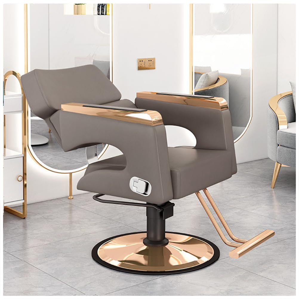 OZBMA Height Adjustable Barber Reclining Salon Chair 360° Swivel Multi Functional Shampoo & Tattoo Brown Comfortable Durable for Professionals