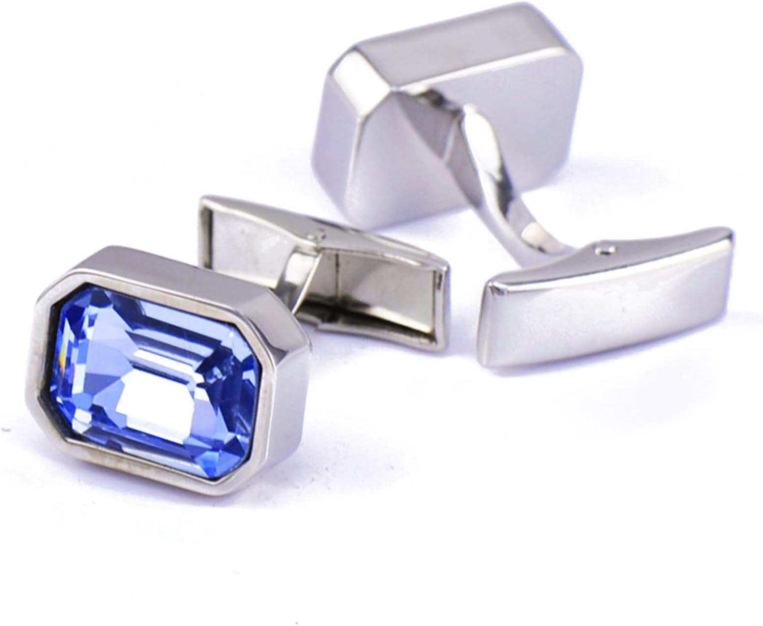 DOLOVE Cufflink Shirts for Men Rectangular Crystal Cubic Zirconia Blue Cufflinks Wedding Groom Blue Cuff Links Simple
