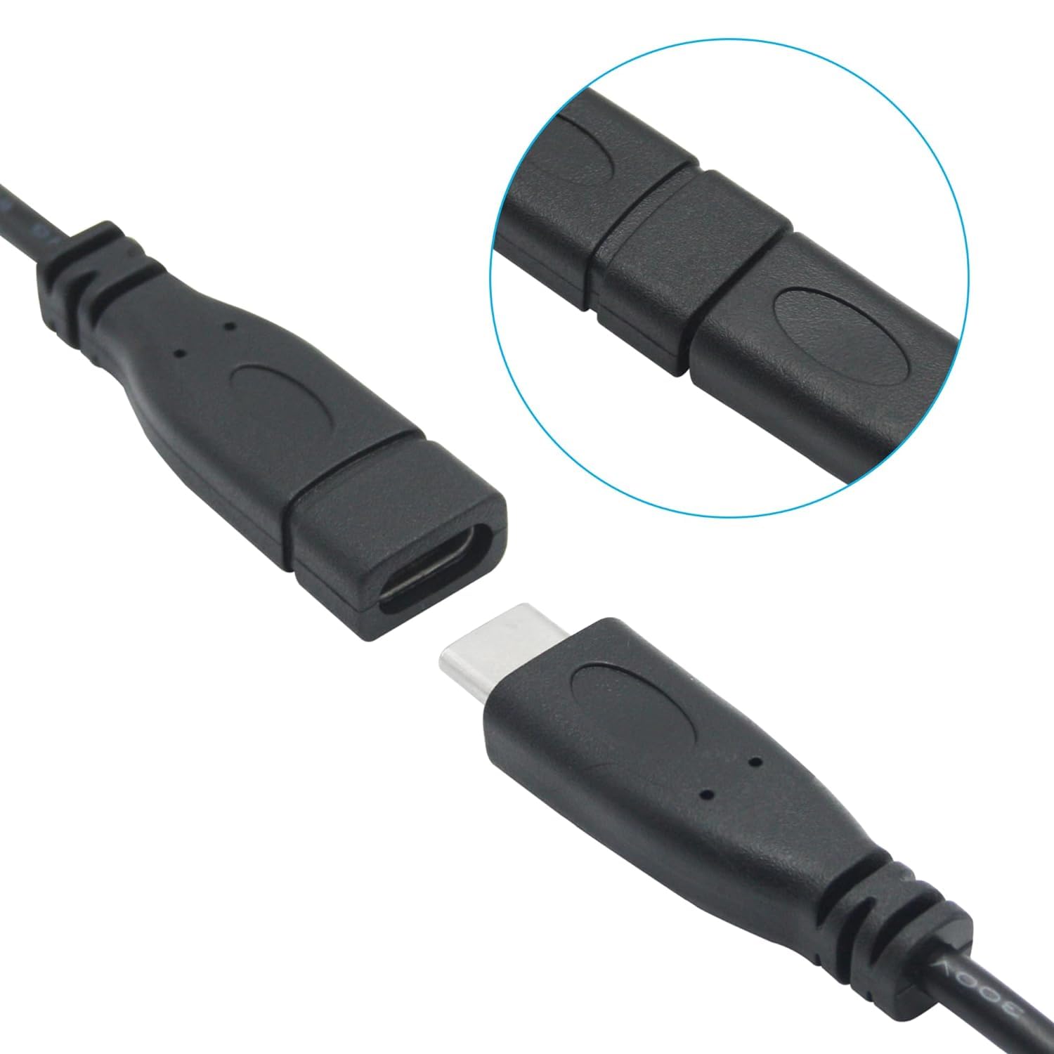 Kit 10 Connettori USB Type-C Maschio/Femmina Con Cavo 22AWG 12V 3A Per Riparazioni Fai-da-te (25cm, Nero)