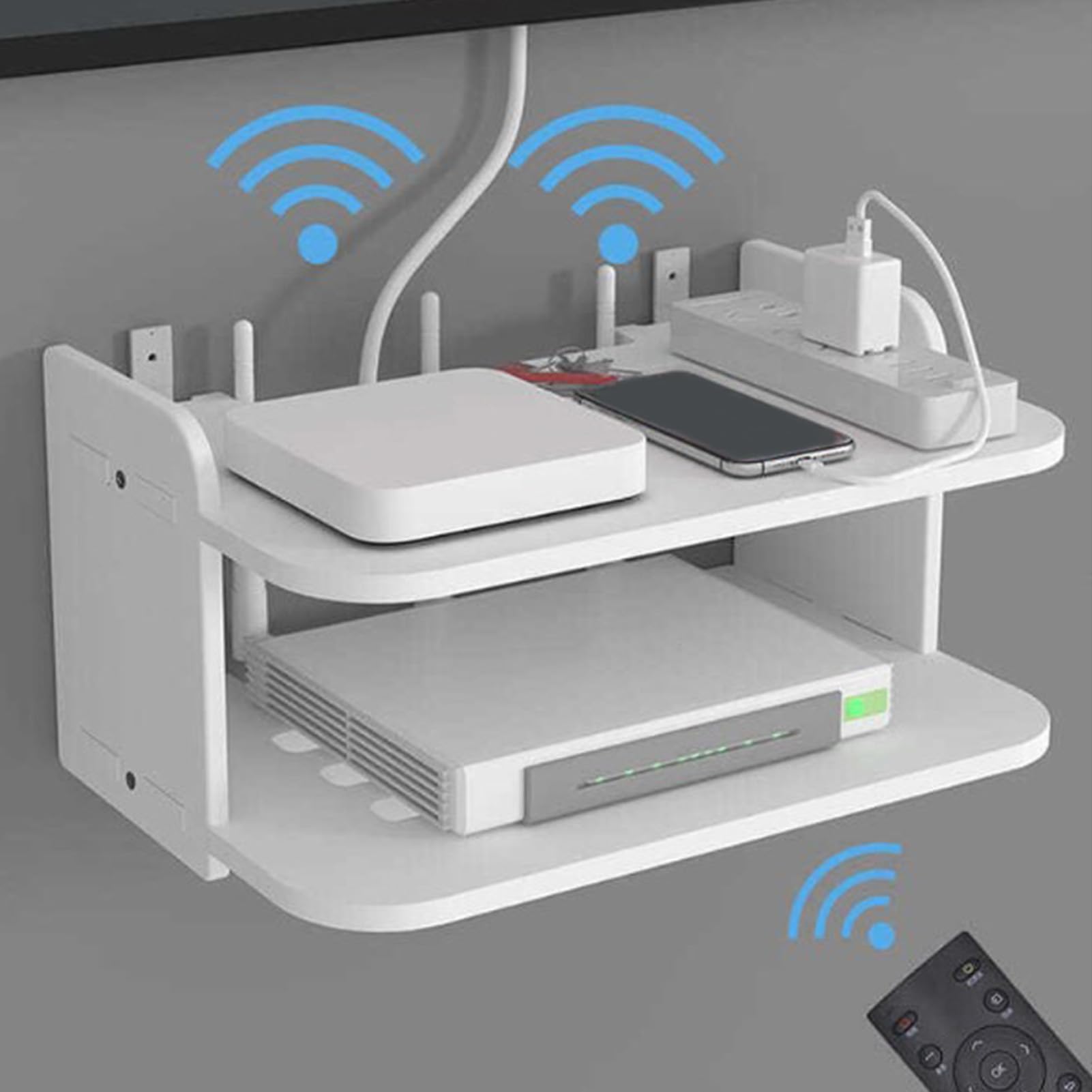 Półka na router, uchwyt ścienny, schowek na WiFi, stojak na dekoder TV, do salonu, sypialni, na akcesoria TV, router WiFi, dekoder TV (30x20cm/11,8x7,9 cala)