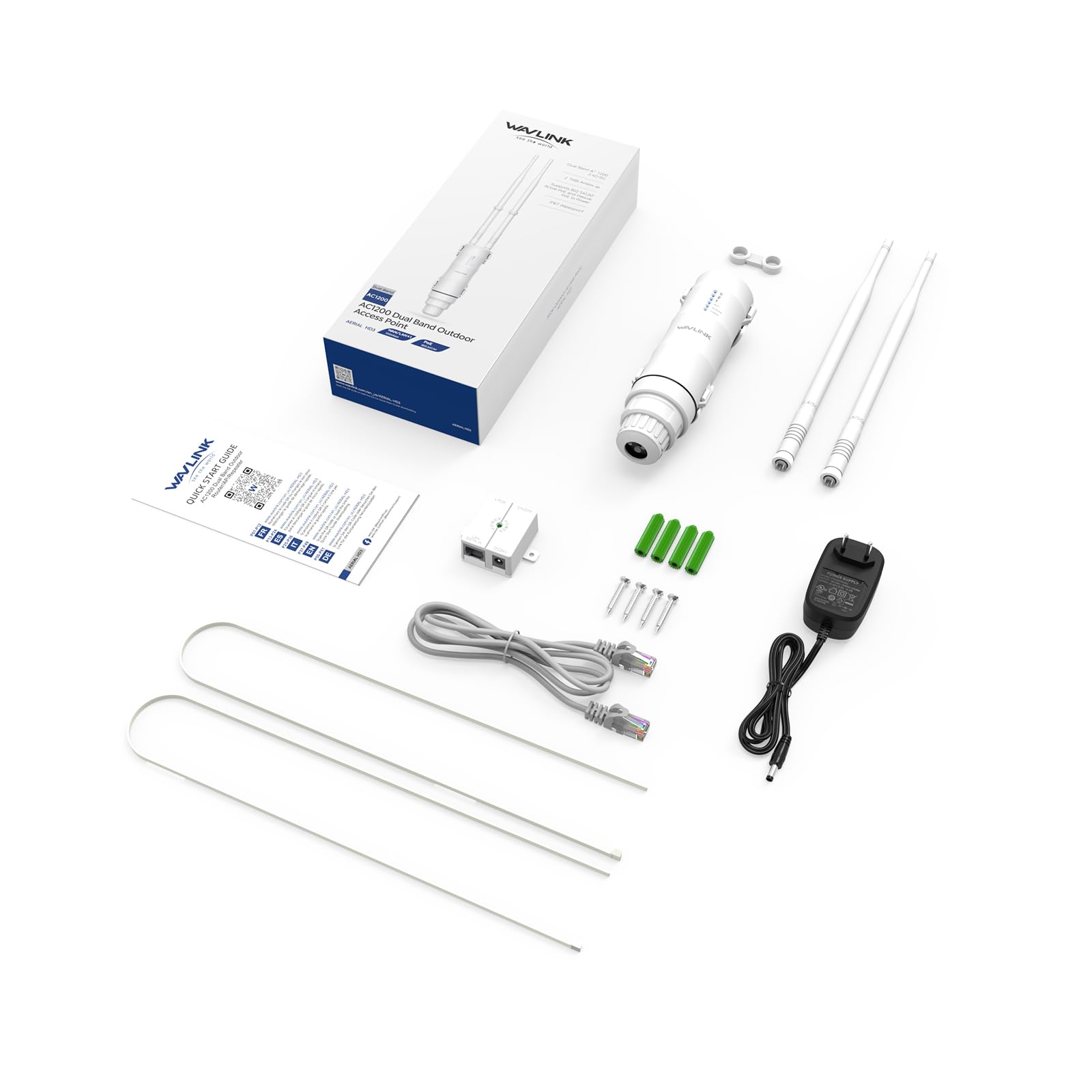 WAVLINK AC1200 Outdoor WLAN Repeater, wetterfester 1200Mbit/s WLAN Access Point/Verstärker unterstützt Passive/Active PoE, AP/Router/Repeater Modi, 100Mbit/s WAN/LAN, WPA2, EU-Netzteil