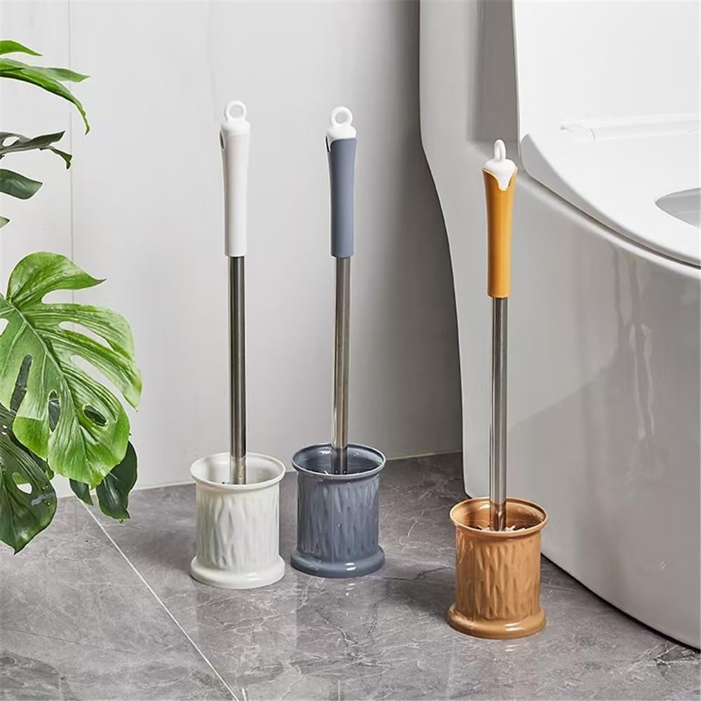 Mango Largo Cepillo de Inodoro Silicona sin ángulo Muerto, Kit Limpieza Multiusos for el hogar y baño para el Inodoro(Yellow)