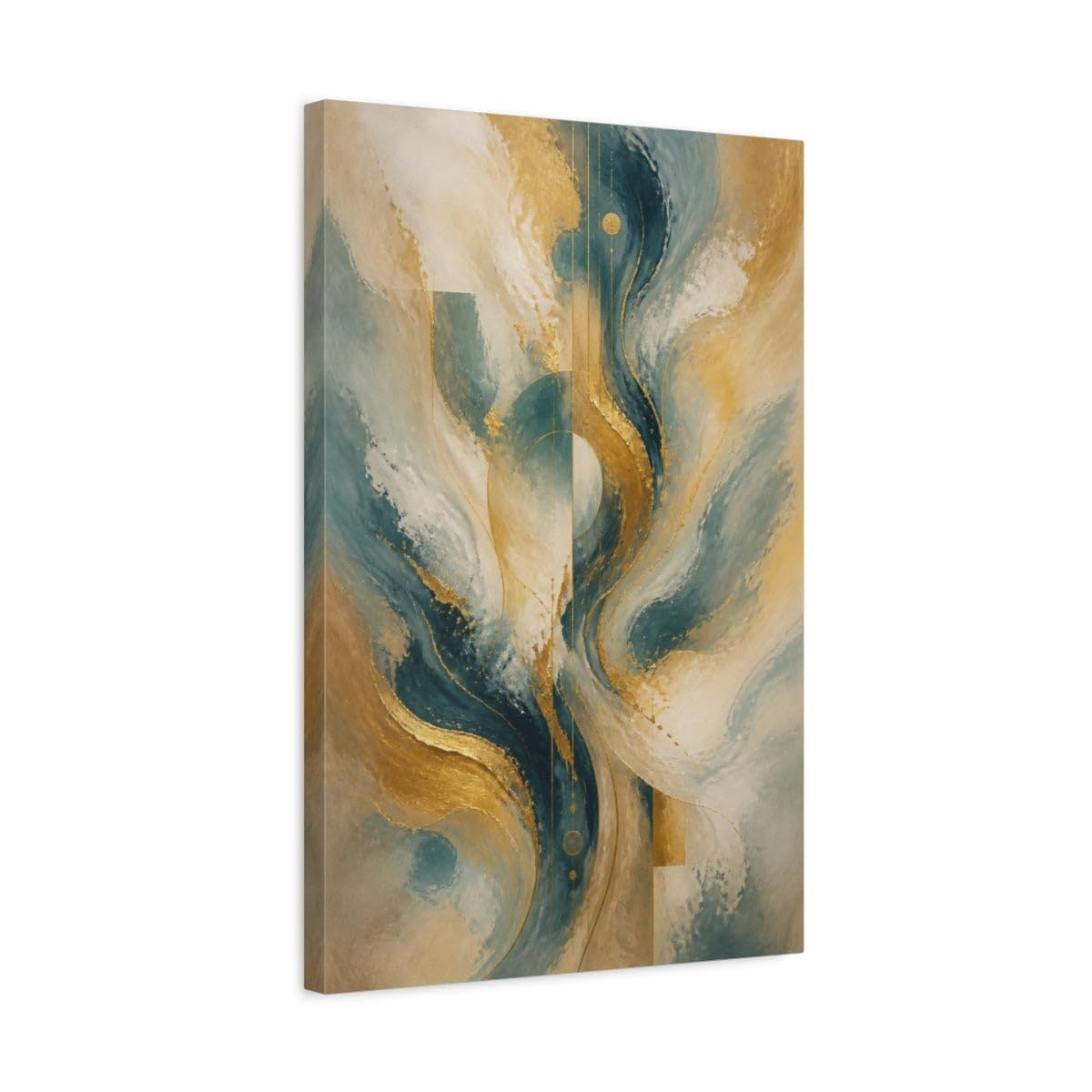 Abstract Gold Circle Canvas Print – Living Room, Above Fireplace, Teal And 16×24 inch (40×60 cm) - Vertical / 1.25 inch (3 cm)