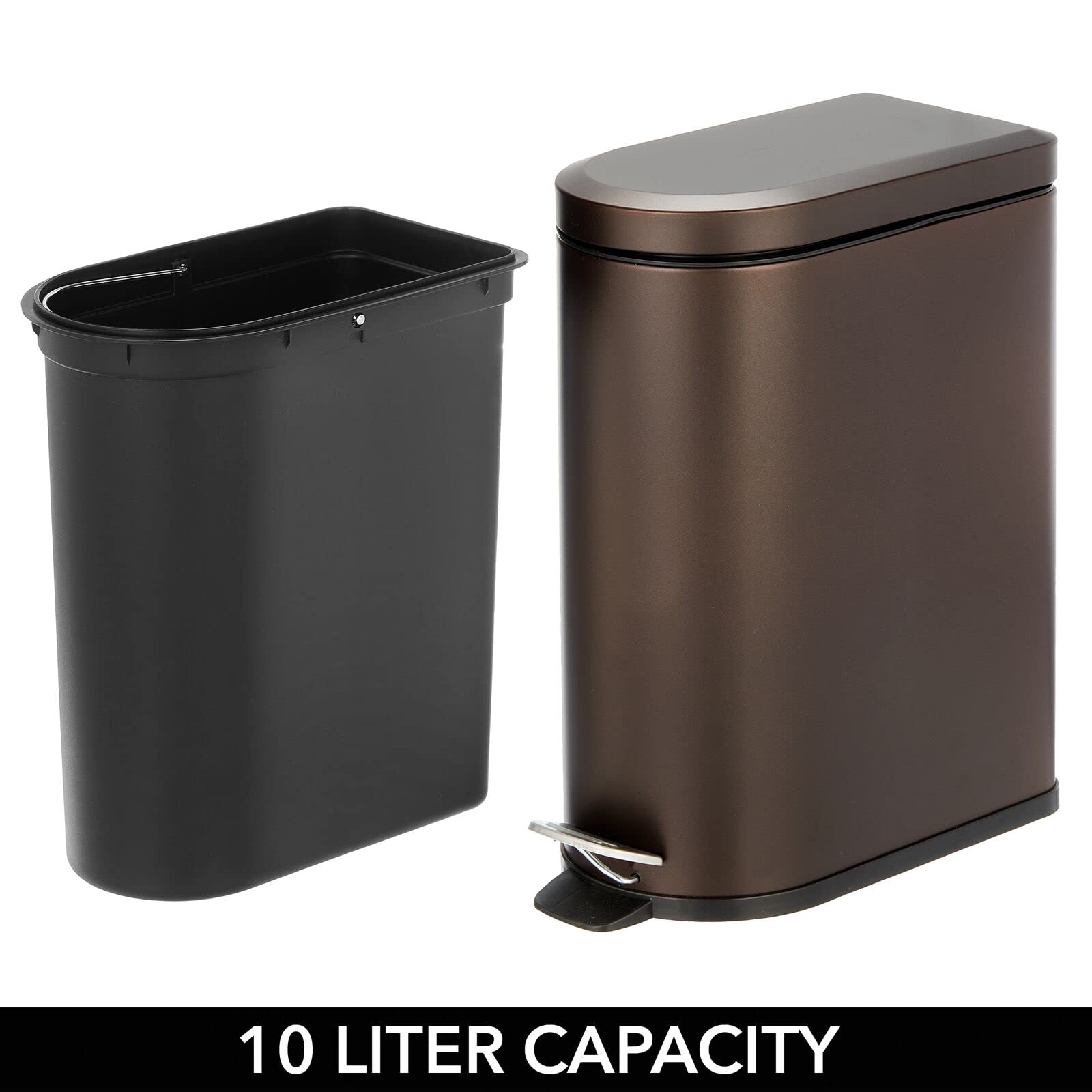 mDesign Rechthoekige pedaalemmer, 5 liter, metalen