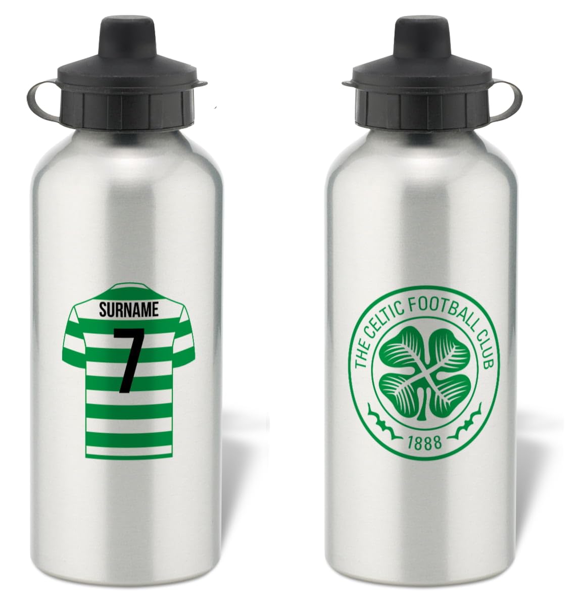 Celtic F.c. Silver Personalised Celtic Fc Aluminium Sports Water Bottle - Bottle