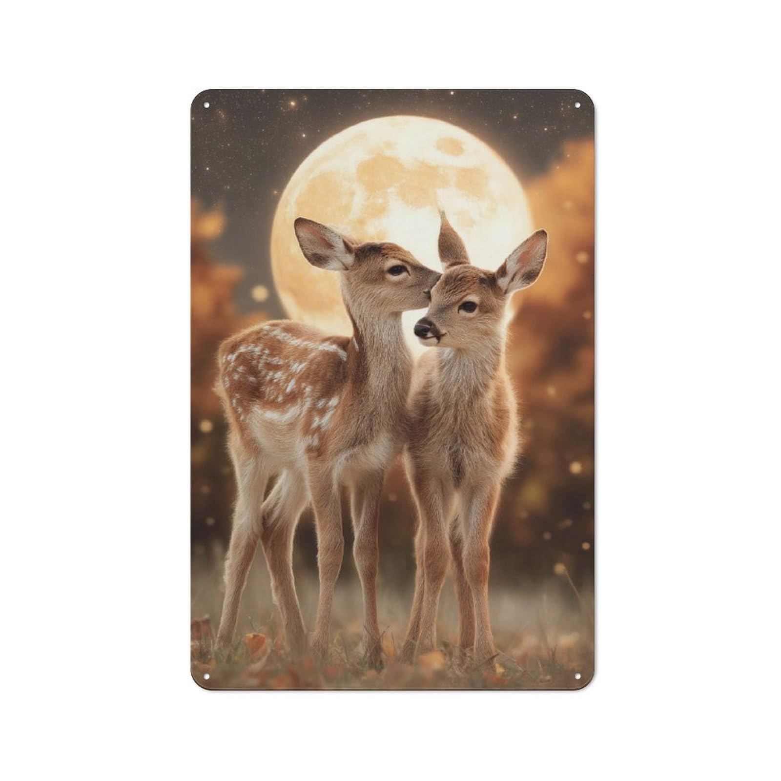 Junmoney Moonlit Deer Kiss Printed Metal Sign 30X20cm For Pub Or Café, With Clear Industrial Wall Decor Character