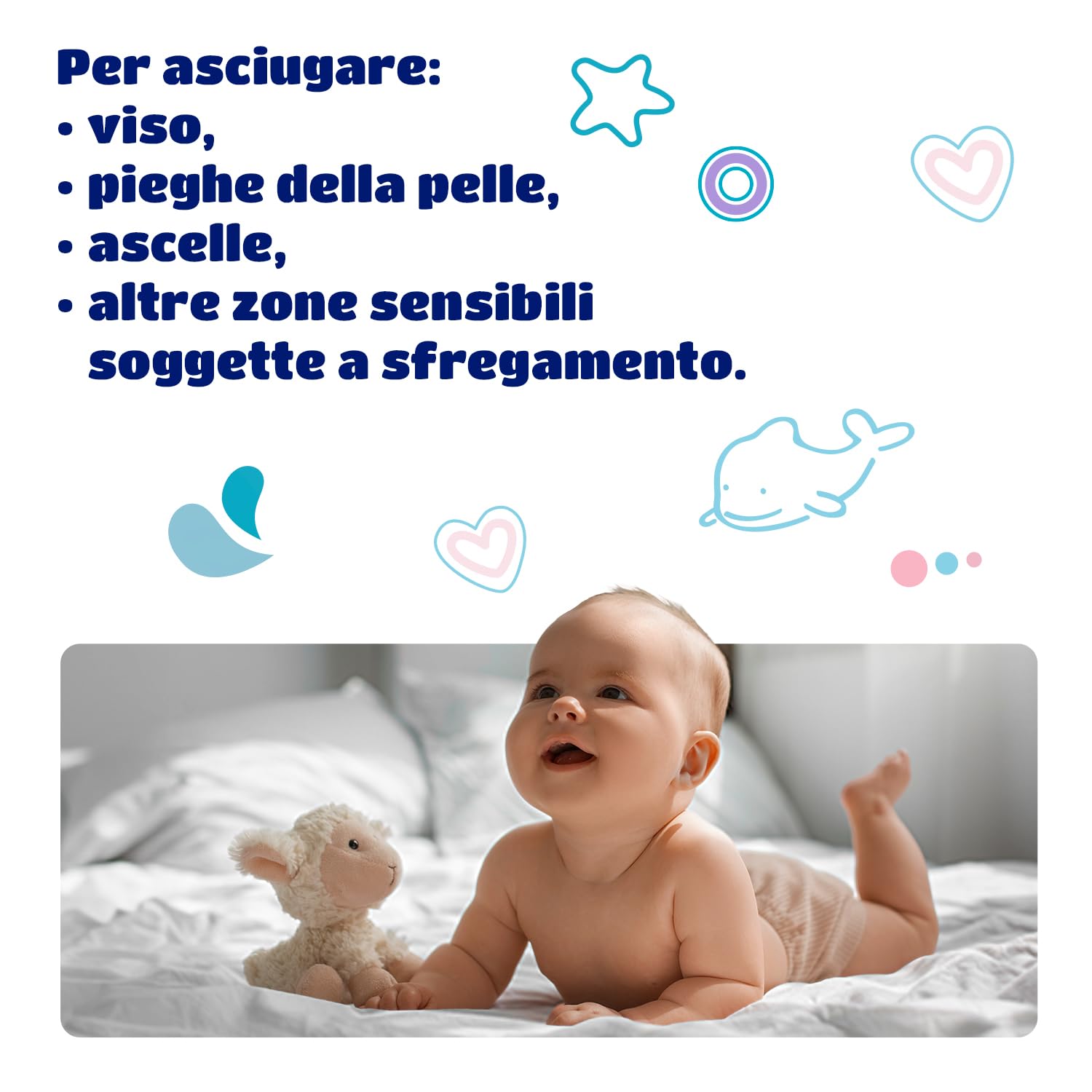 Kindii Quadrotti Cotone Neonato – (1x60 Pezzi) Cotone – Quadrati grandi per pelli sensibili – Sostituiscono salviettine umidificate, non si sfilacciano – 60 Pezzi