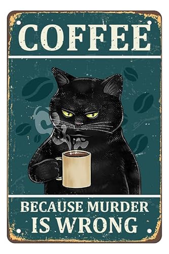 Buywell Panneau mural en étain avec motif de chat noir amusant - Décoration d'intérieur vintage - Poster décoratif - Poster mural en métal - 20,3 x 30,5 cm