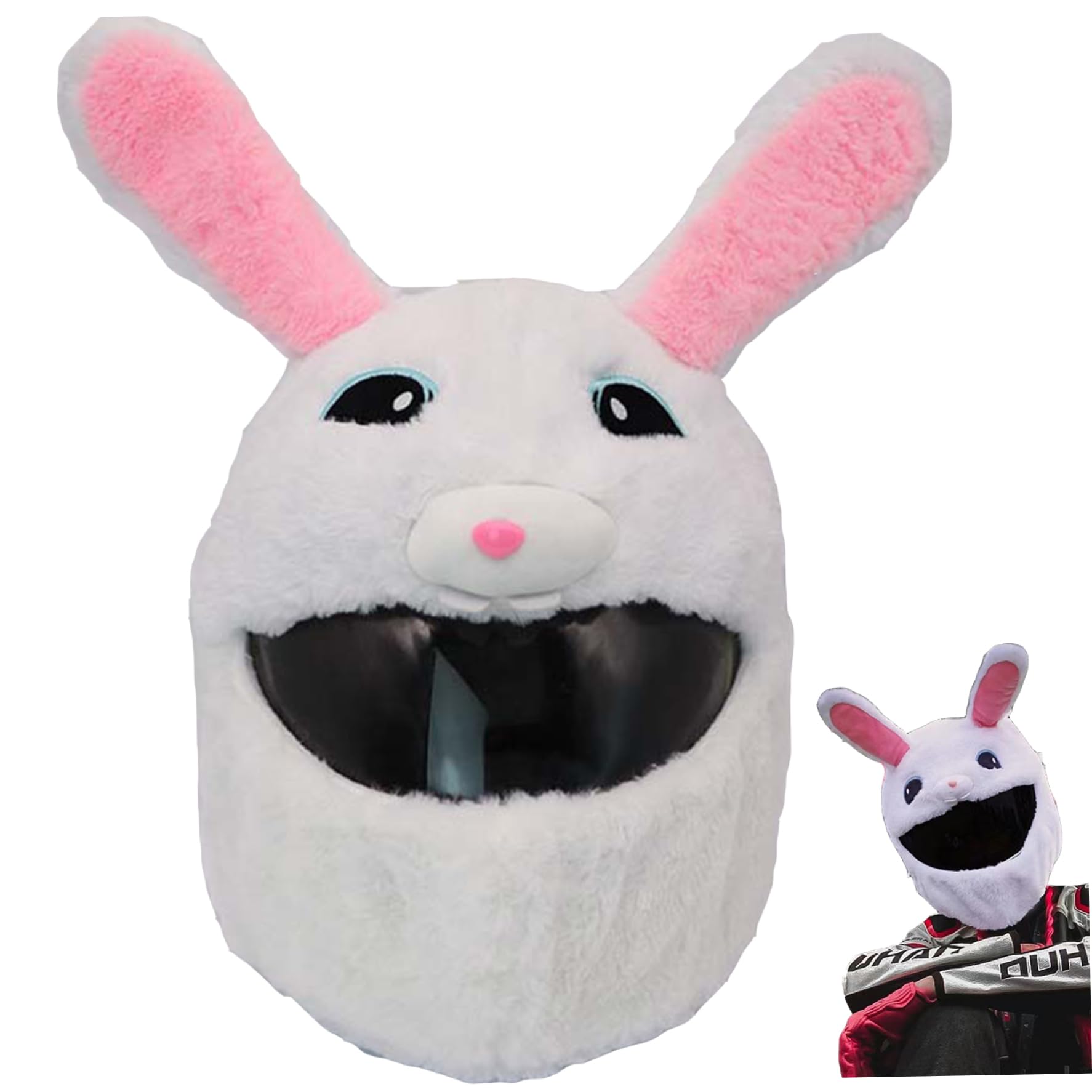 Nirelief Motorcycle Helmet Covers, Rabbit Plush Helmet Cover Motorcycle with Long Ears, Decorative Funny Cute Cartoon No Blocking Vision Cover for Riding, Only