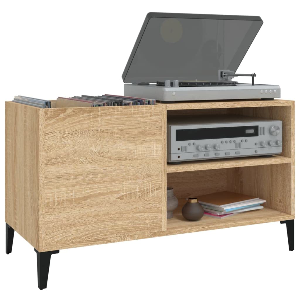 Meuble De Rangement Pour Vinyles En Bois D'ingénierie - 85x38x48 Cm, Couleur Chêne Sonoma, Pieds En Fer