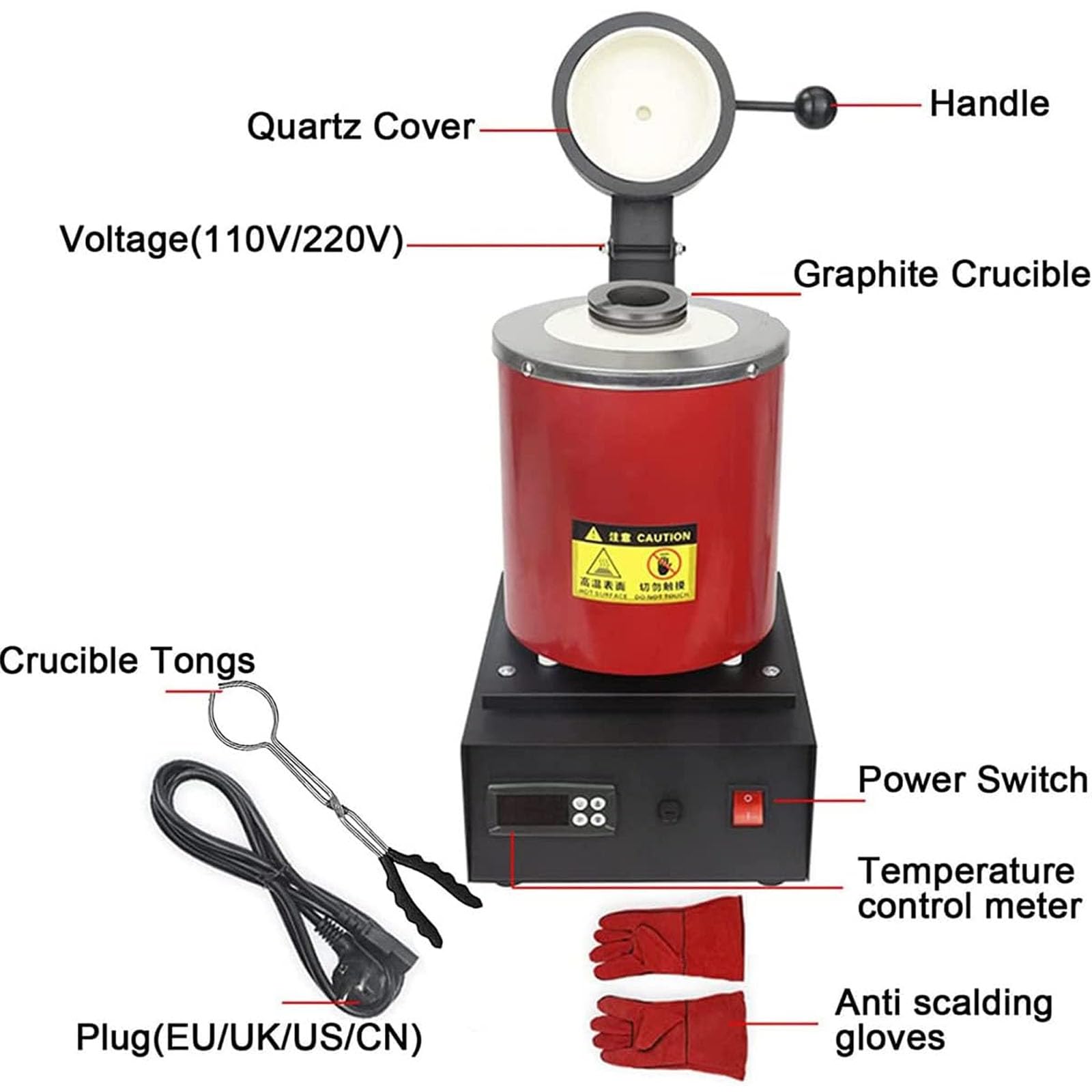 Pinzas eléctricas para Horno de fusión, Horno de fusión de Oro con Capacidad de crisol de 1400 W 3 kg 110V-220V para chatarra fundida, Plata