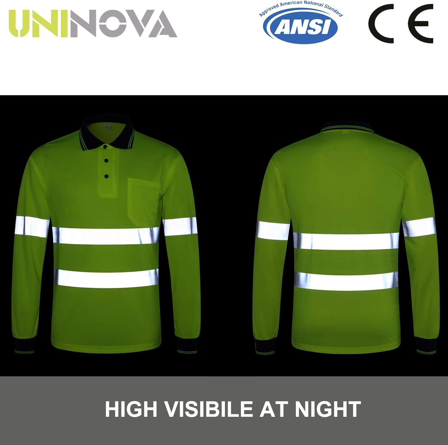 Uninova Safety Shirt High Visibility - Reflective Polo Shirt Short Sleeve for Men and Women - ANSI/ISEA Standards : Tools & Home Improvement