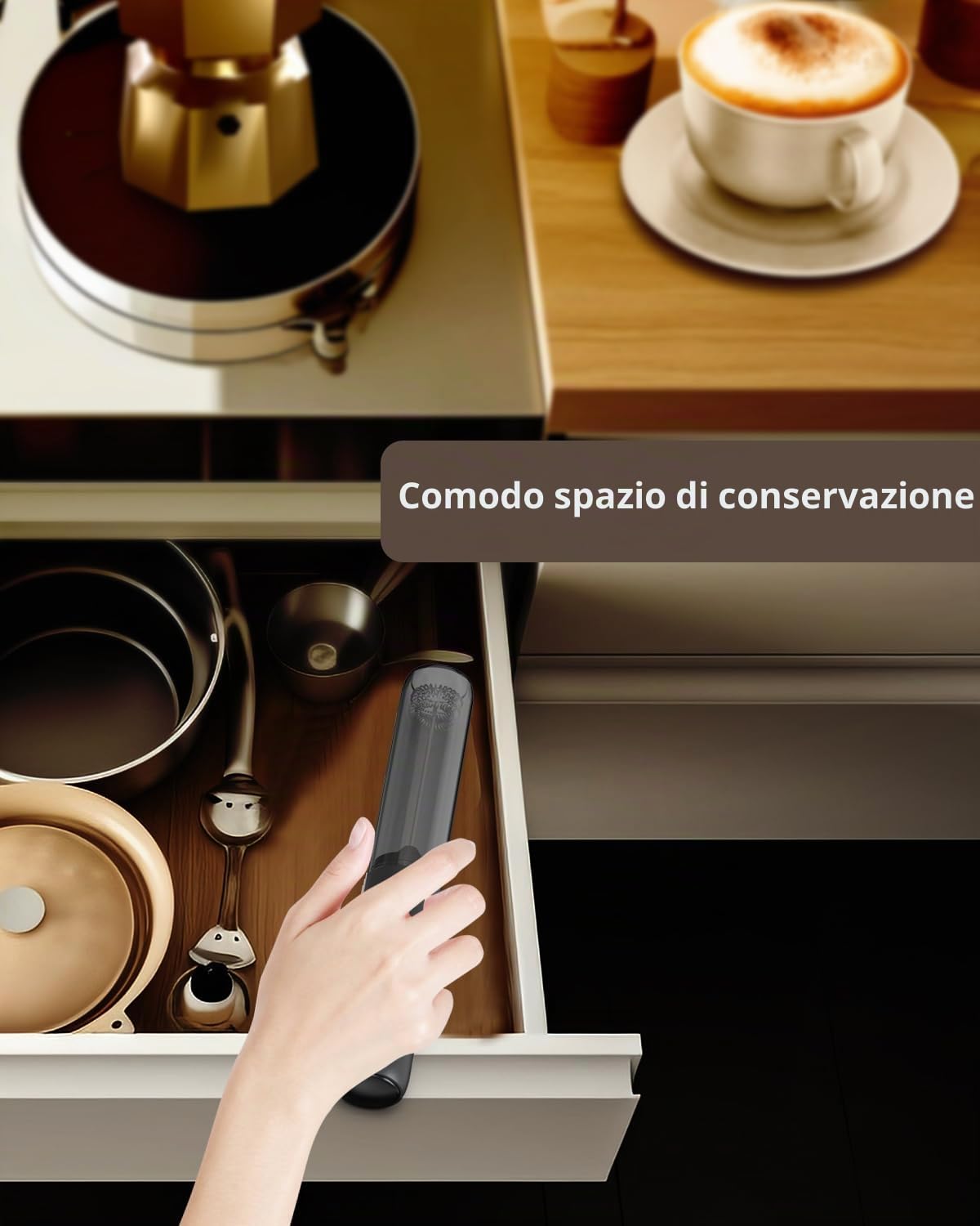 CIRCLE JOY Montalatte Elettrico Ricaricabile, Frullino a Immersione Senza Fili, Doppia Testa Portatile Schiumalatte per Caffè, Latte, Cappuccino, Matcha, Cioccolata Calda, Nero