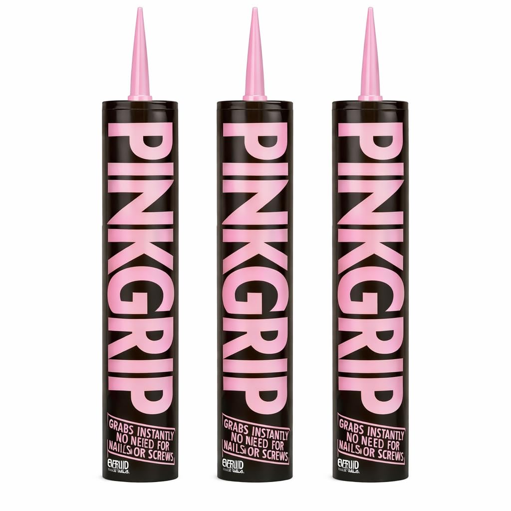 Pink Grip Grab Adhesive 350ml Pack of 3 | High Strength Instant Grab Adhesive | Multi Surface Construction Adhesive for DIY & Trade