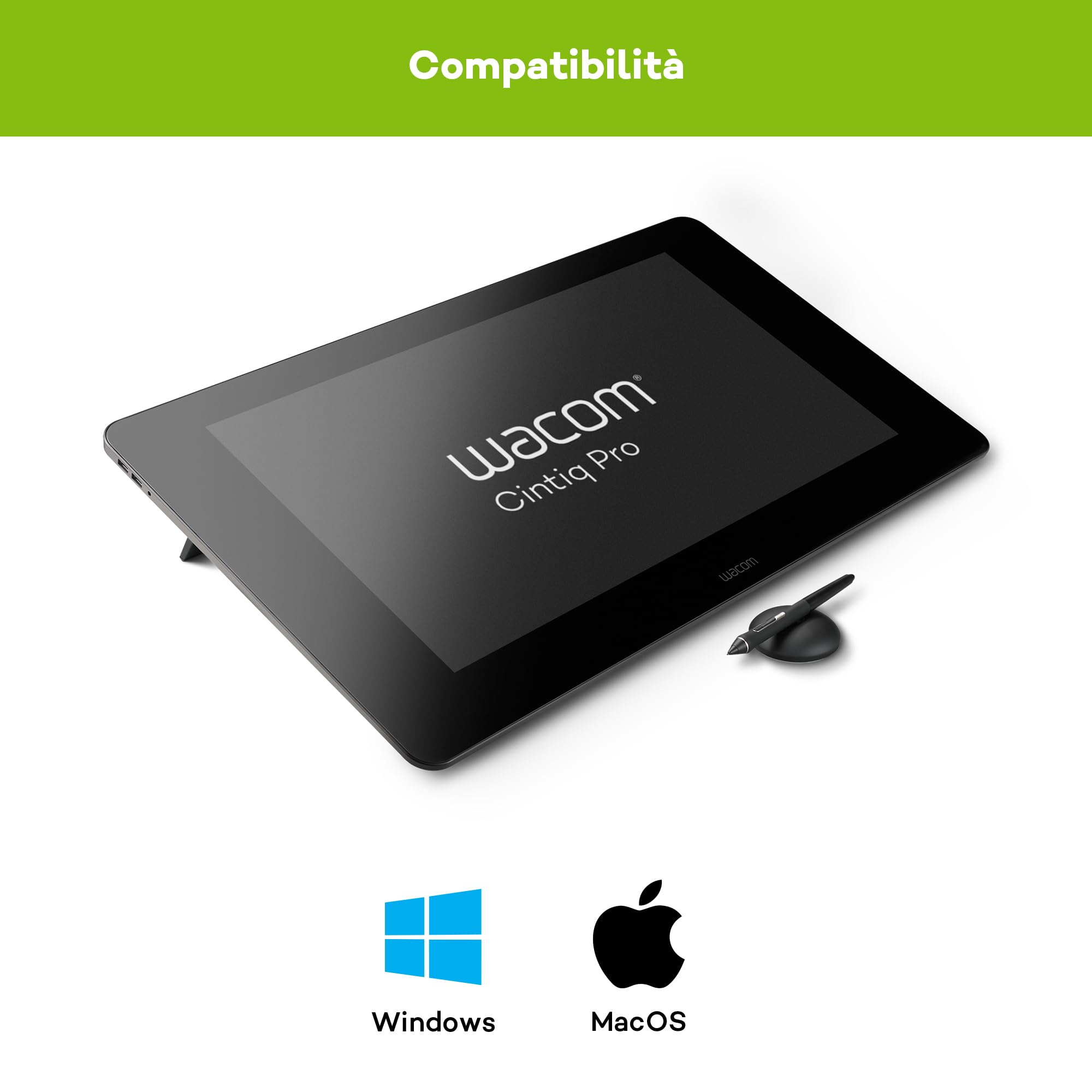 Wacom Cintiq Pro 24 Display Interattivo e Penna Wacom Pen Pro 2; Tavoletta Grafica con Schermo LCD 24" per Disegno Digitale; Fino a 4K UHD; Compatibile con Windows & OS X; Nero
