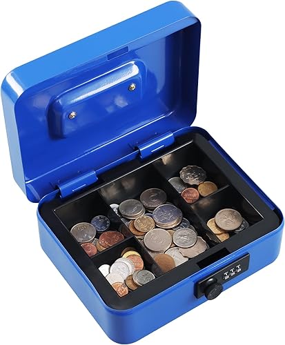 Miniatura 3 de xydled Caja fuerte de acero con cerradura de combinación, caja fuerte para dinero con bandeja extraíble para monedas, tamaño mediano, 7.87 x 6.30 x