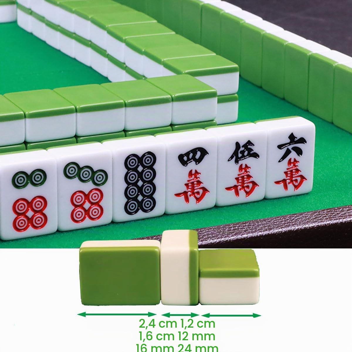 Lot de 144 pions Majong chinois traditionnel de 24 mm pour le voyage, avec boîte, kit de mah jongg avec racks et dés (24 x 16 x 12 mm)