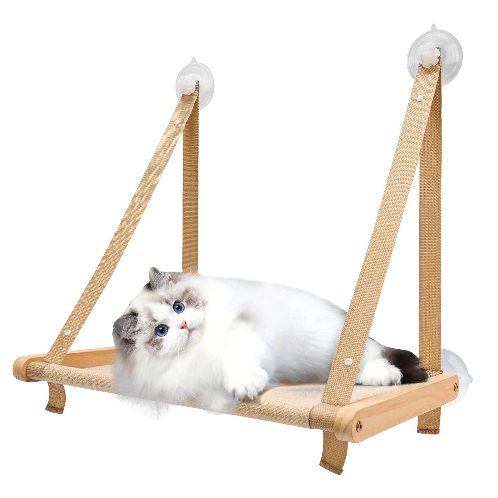 Chat Hamac pour Chat Jusqu'à 18 kg, Chaise Longue 360° Kaki Lavable avec Ventouse Forte, 50 x 38 cm