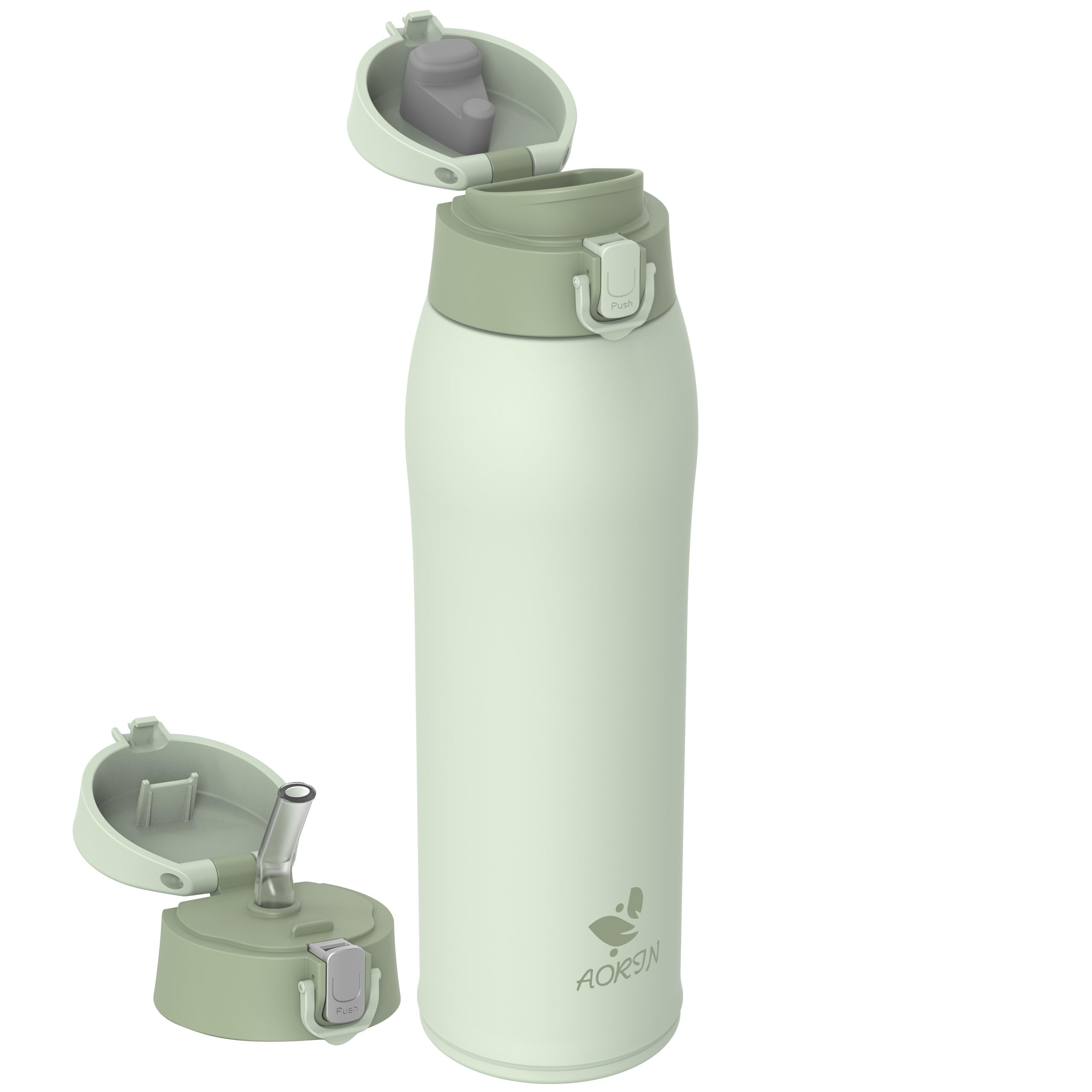 AORIN Drinking Bottle Stainless Steel 18/8, 950 ml, Leak-Proof Thermos Flask, Double-Walled with 2 Lids, BPA-Free Sports Bottle, Drinking Bottles for Sports, School, Outdoor