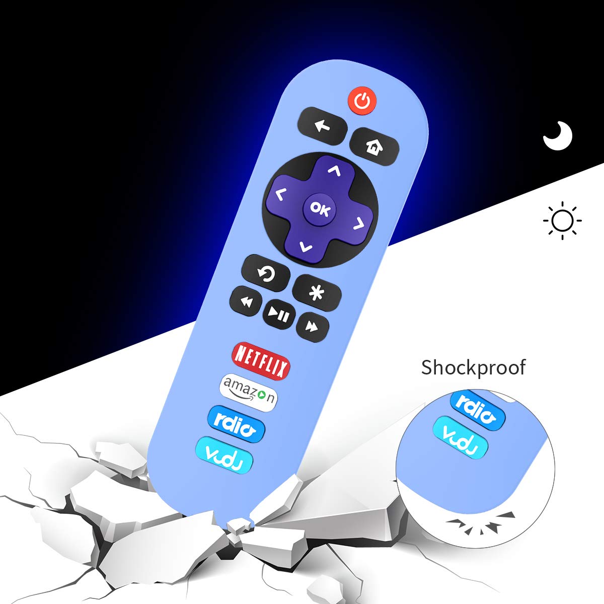 Alquar Paquete de 2 fundas protectoras para control remoto TCL Roku RC280, ligera, antideslizante, a prueba de golpes, de silicona, compatible con control remoto TCL Roku RC280, con cordón (verde