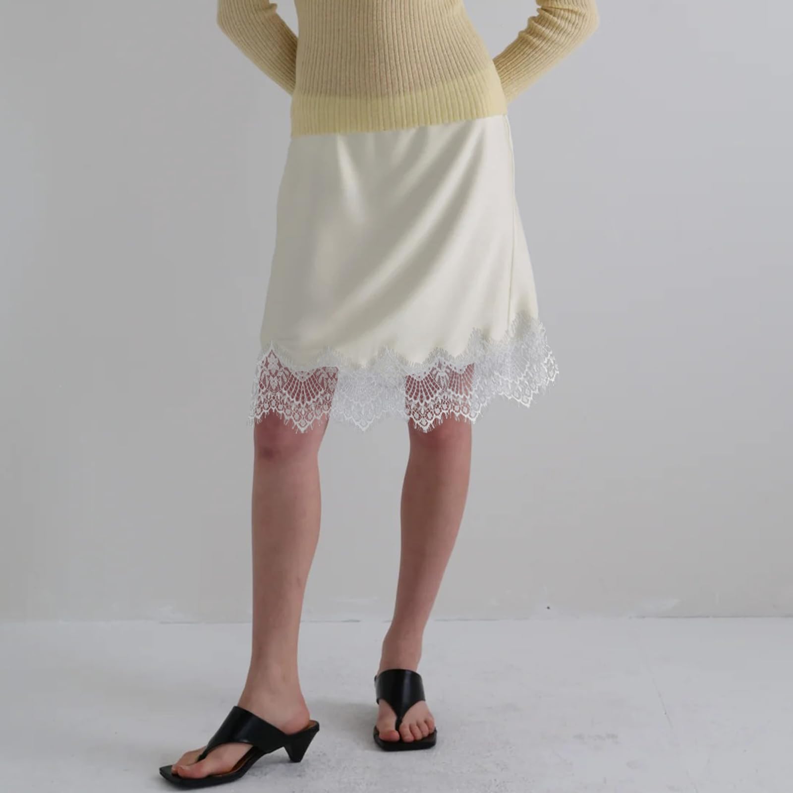 Sexy Outfit Damen-Halbslip aus Satin mit Spitzenbesatz, elastischer Taille, kurzer Unterrock, Petticoat für Unterkleider, weicher Slip-Rock in den britischen Größen 6–24