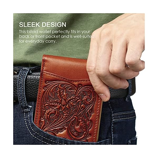 Apple Airtag Wallet for Men,Full Grain Leather Wallets for Men,Bifold Wallets for Men,Mens Wallets Leather with 11 Slots,RFID Wallet for Men,Credit Card Wallet Gift for Him (Flower,Brown) - Image 7