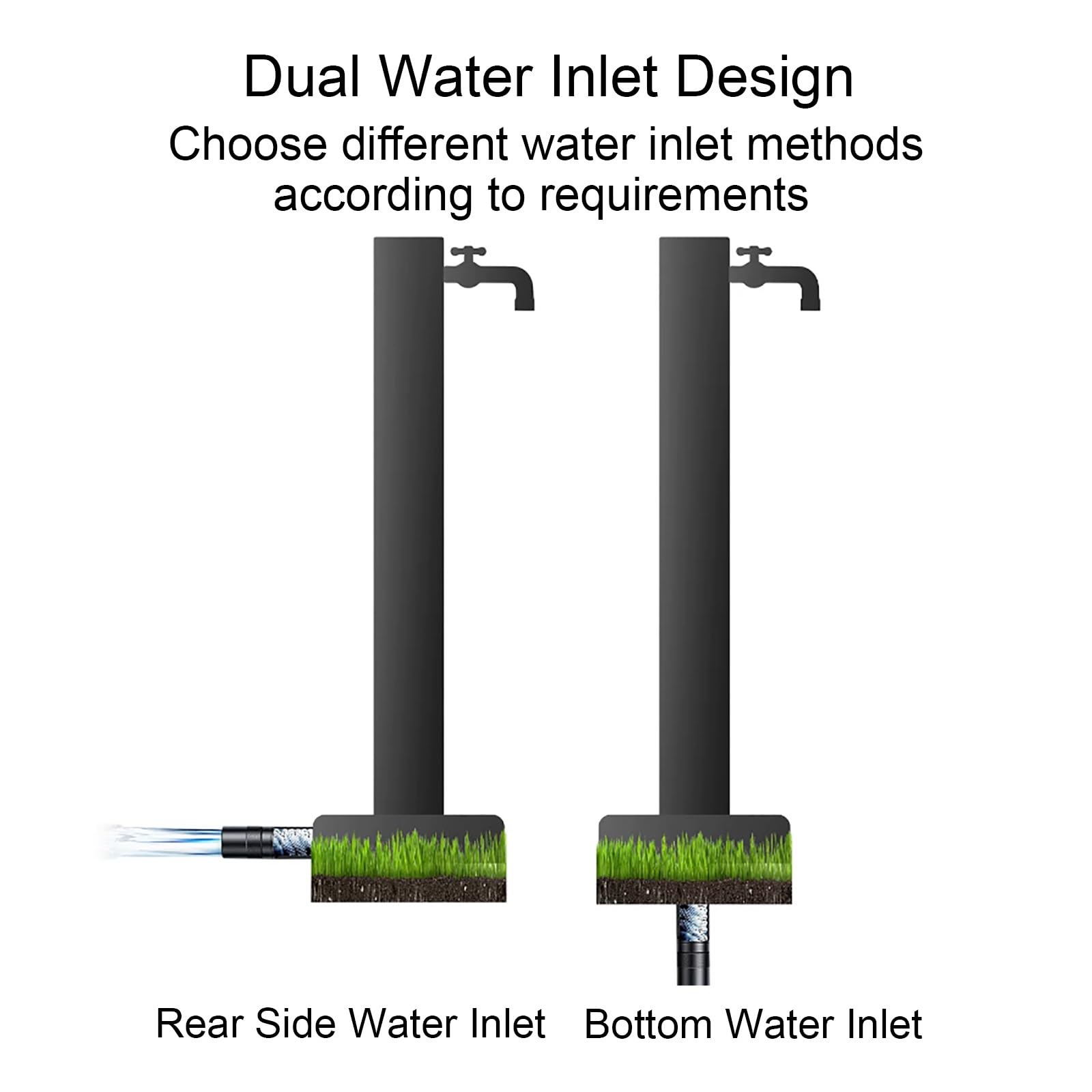 Colonne D'eau de Jardin Extérieure en Acier Inoxydable, Colonne À Eau de Jardin avec Robinet À Double Sortie, Support de Tuyau Autoportant, Fontaine à Colonne en Acier(95cm/37in)