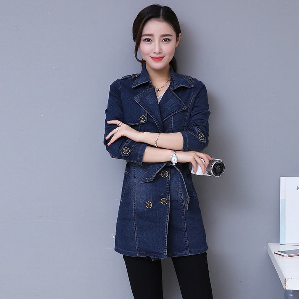 GZ Chaqueta de Mezclilla Delgada Chaqueta de Cuello Largo Traje Cruzado Femenino