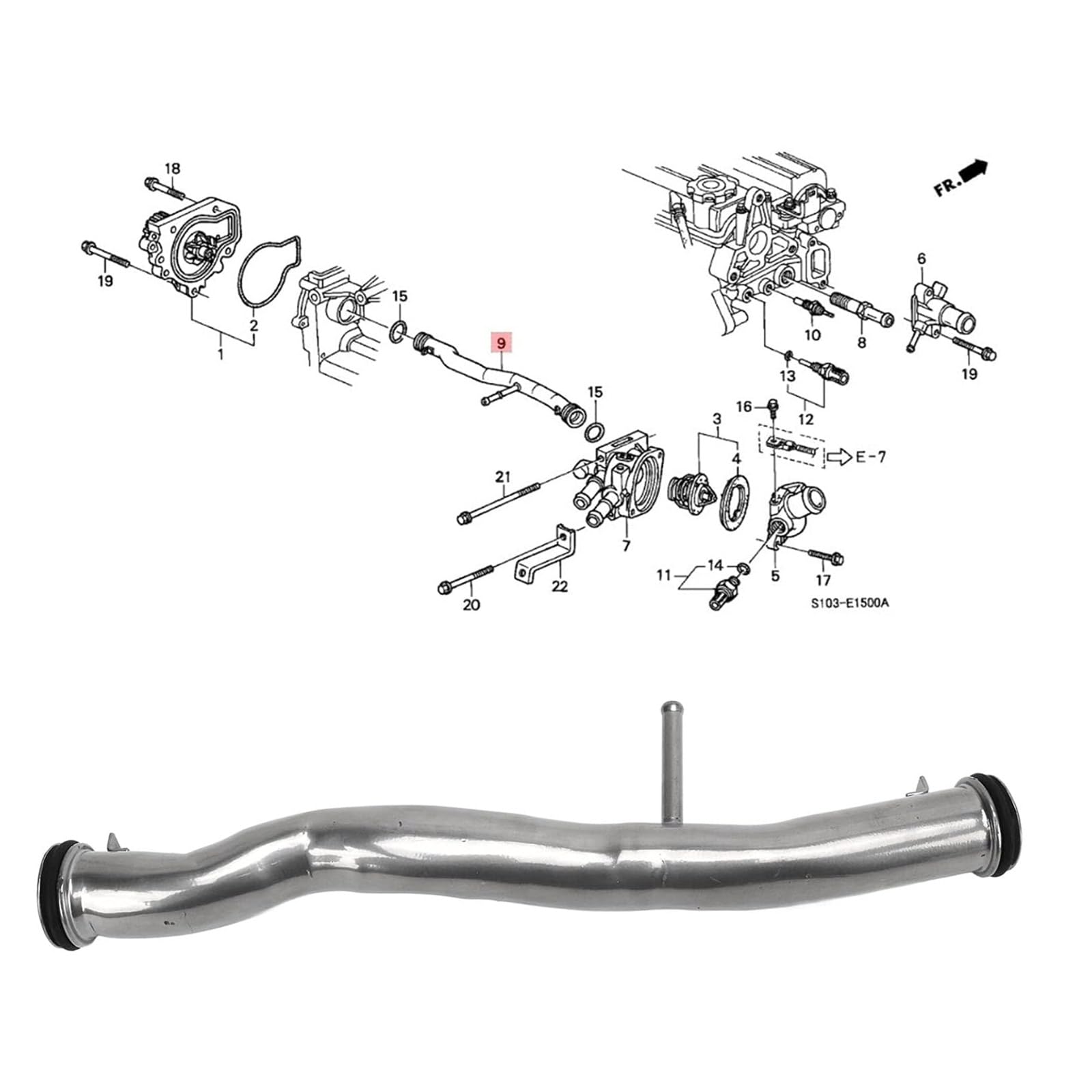Tubo di collegamento metallo auto bypass refrigerante EK4 19505-P30000 19505-PR4-A00