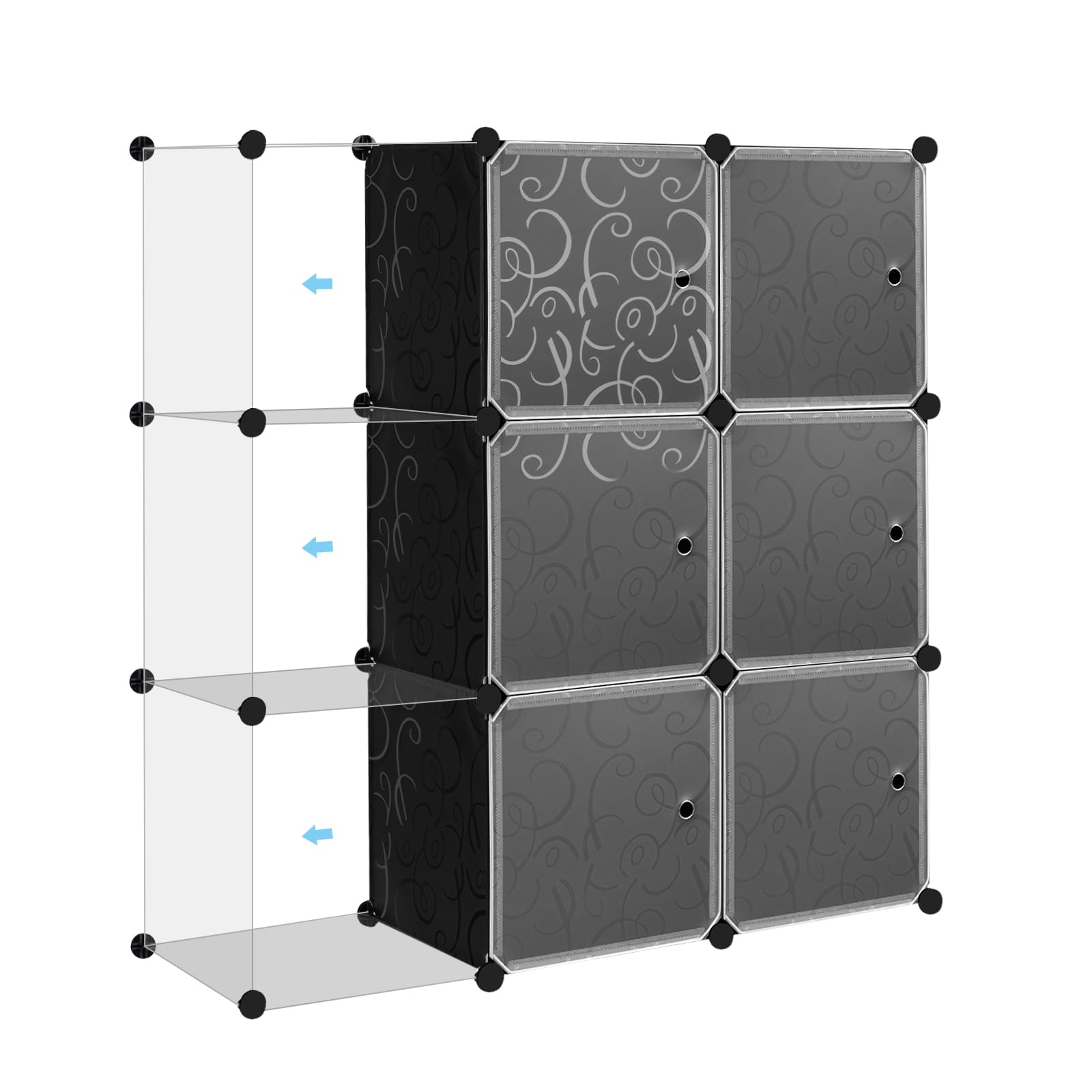 WOLTU Armoire de Rangement Plastique, Meuble de Rangement Modulable, Étagère Chaussures, Armoire Cube avec Portes pour Vêtements, Jouets, Livres,Chaussures, 6 Casiers, Noir