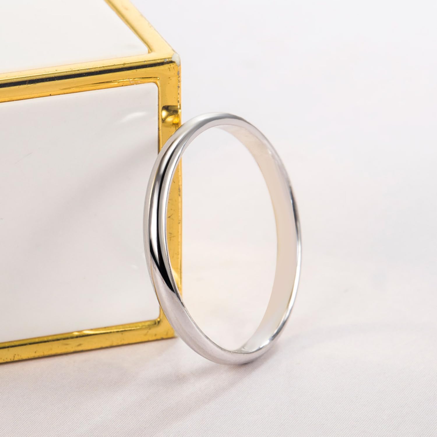 Dankadi Simple Fashion S925 Sterling Silver Ring Smooth Plain Dome Comfort Solid Silver Wedding Ring For Men & Women 3.5 mm 3-13# 24k Real Gold Plated Jewelry - Image 6