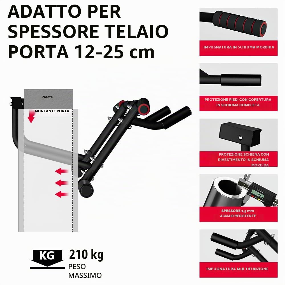 ONETWOFIT Barra per trazioni,telaio della porta, Pull Up Bar per Doorway | 2026 Barra per trazioni da porta per uso domestico,non danneggia il telaio della porta,facile da installare (fino a 210 kg)
