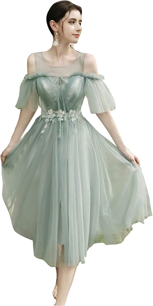 Amazon ブライズメイド ドレス ミモレ丈 レディース ピアノ発表会 ドレス 大人 ミモレ丈ドレス 袖付き 結婚式 二次会 ドレス パーティー ドレス 代 30代 40代 フォーマルドレス 謝恩会 披露宴 同窓会 女子会 編み上げ イブニングドレス 通販