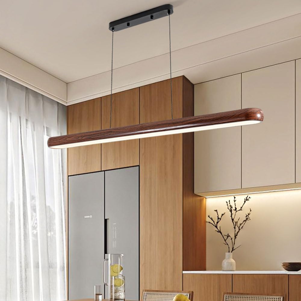 Lampada a Sospensione con venature del Legno, Illuminazione lineare a LED da soffitto, Lampada a Sospensione per Tavolo da Pranzo, Lampada a Sospensione Lunga in Metallo, Lampada a sospensio