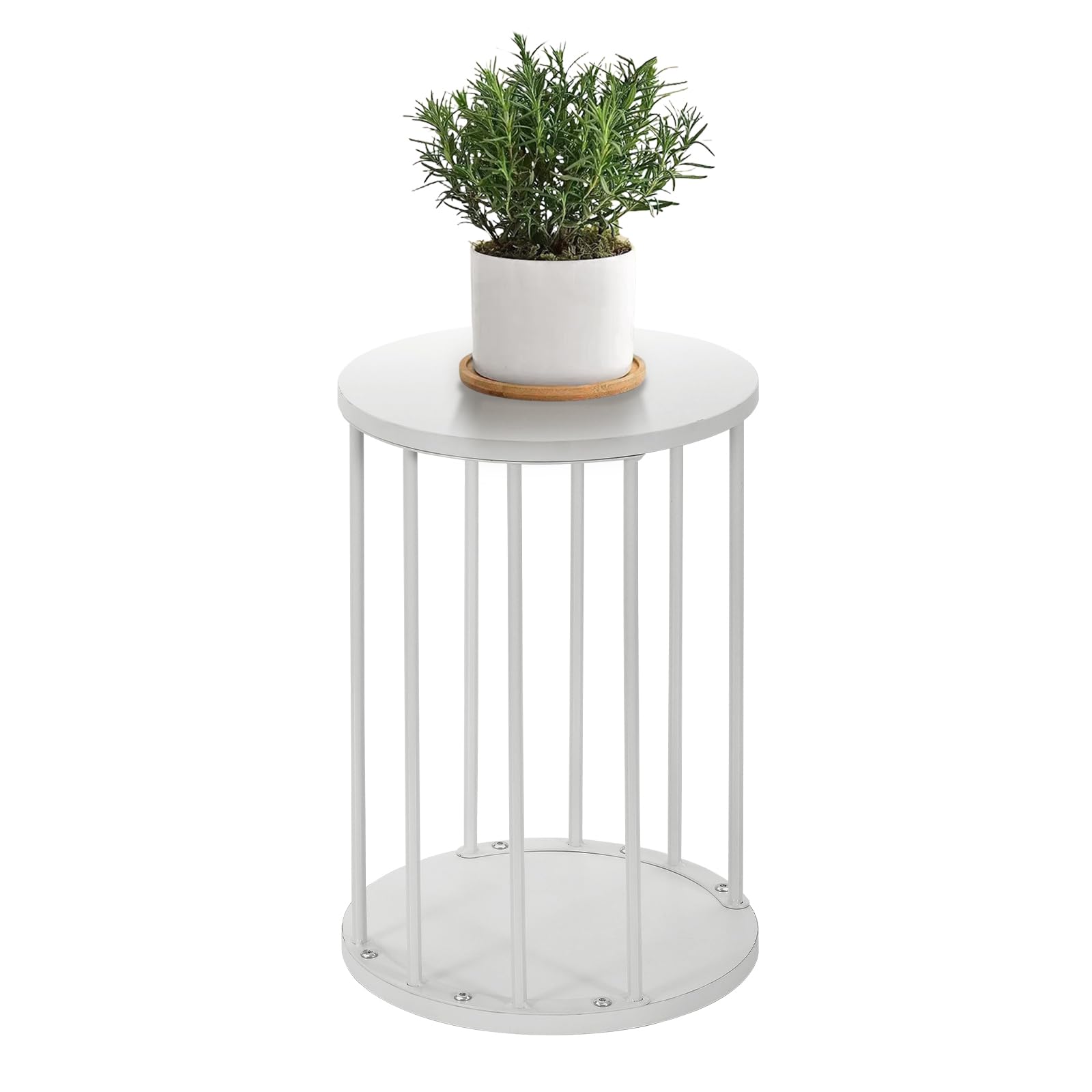 HDANI 45cm Round Metal Plant Stand,Small Plant Stool,Sturdy and Robust Flower Stand for Living Room, Garden, Balcony, Flower Stool Wooden,White