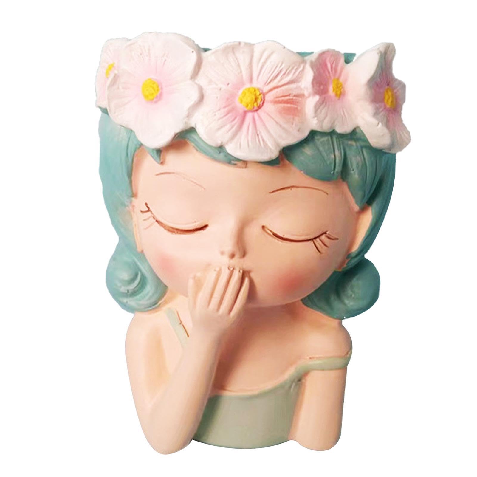 TWISAXC Bust Vase Planters Cute Female Head Succulents Pot for Creative Charming Decorative Statue For Living Room Bust Vase Planters Portrait Planter Flower Pot Female Head, Style B