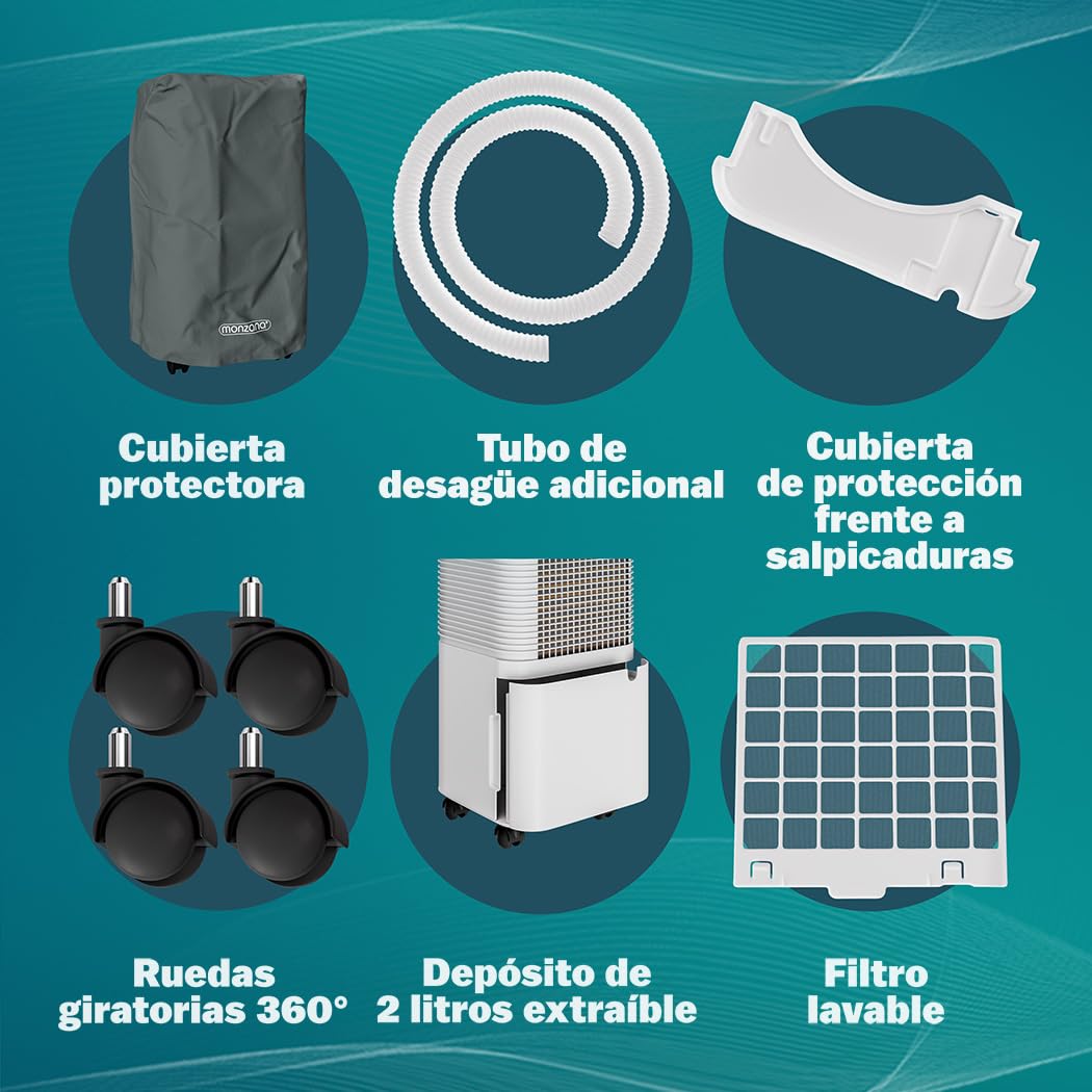 MONZANA® Deshumidificador Eléctrico 12L/día Habitaciones 15–20m² Pantalla LED Purificador Aire Temporizador 24h Ruedas Antihumedad Hogar Oficina