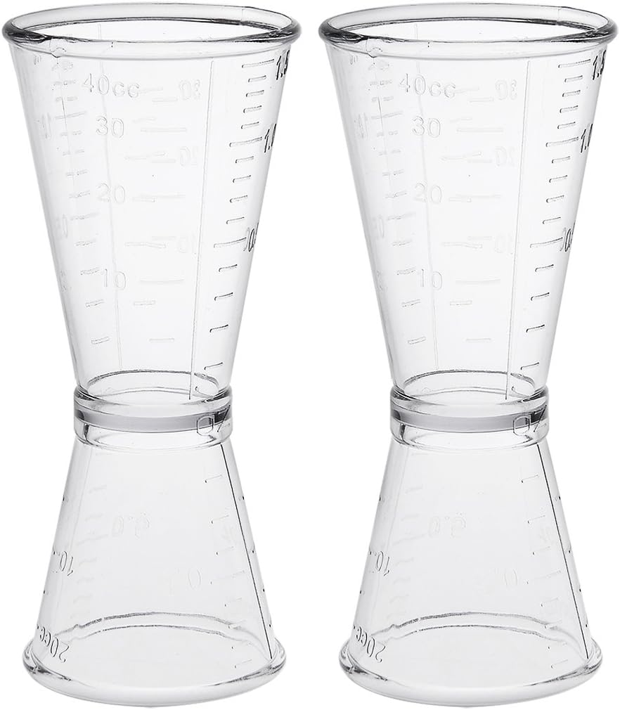 uxcell 2 Pcs Double Clear Jigger Plastic Measure Cup for Bar Party Kitchen Tool 40ml/20ml