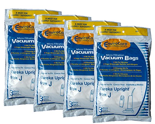 12 Eureka Allergy Style J Vacuum Bags, Athena, Boss Power Upright, Limited Edition, Power Plus Vacuum Cleaners, 2270, 2271, 2272, 2273, 2900-2920, 61515, 61515-12 , 61995, 2902AV, 2271A