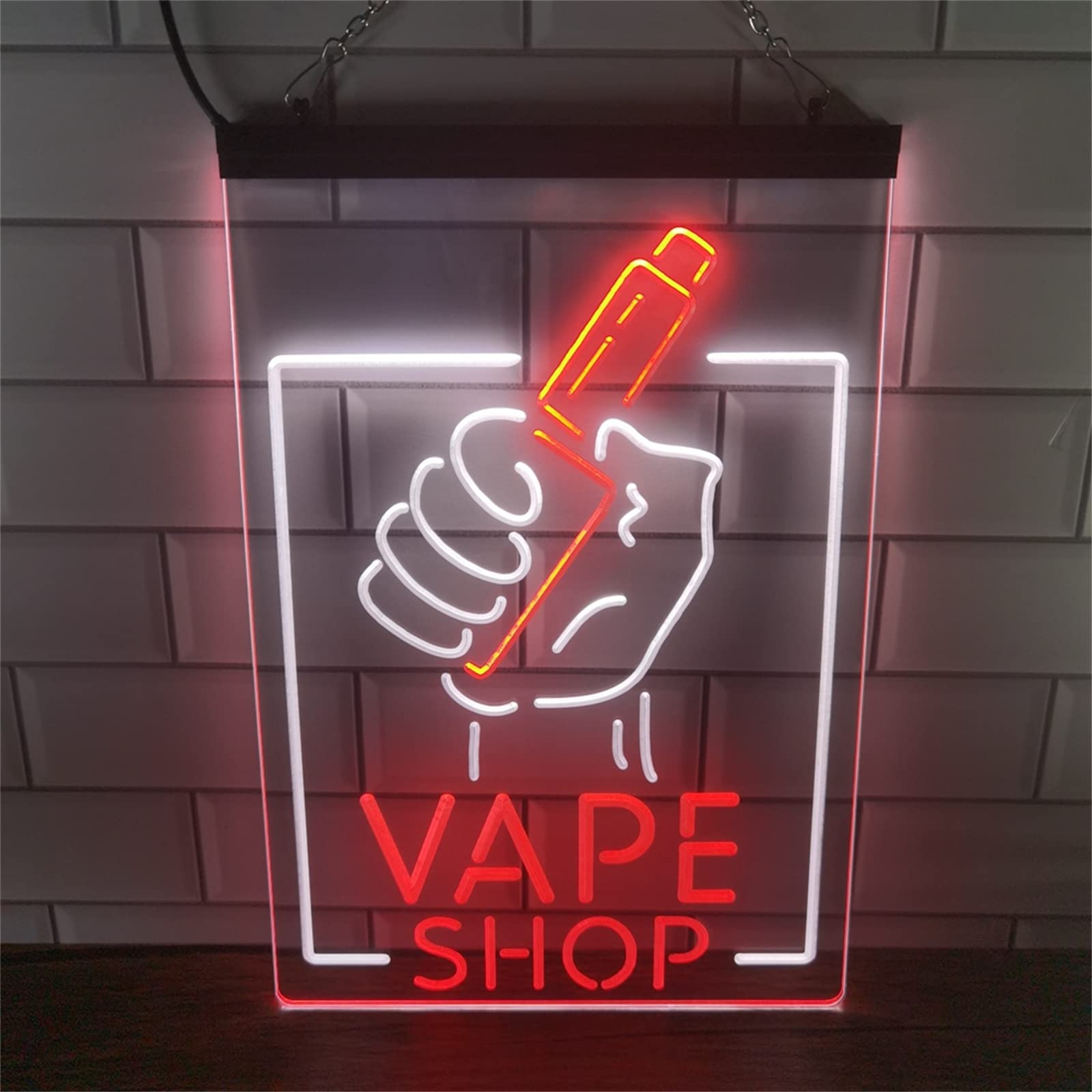 Letrero de neón LED para tienda de vape, luces de neón grabadas en 3D de doble color USB personalizadas, para barra de humo tienda de vape colgante de pared decorativo regulable,White red,40x30cm